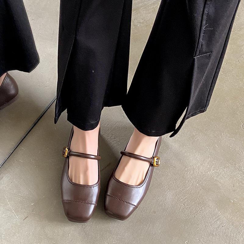 Мэри Джейн туфли-лодочки женские весна-лето 2025 новая корейская версия универсальные квадратный носок плоская подошва мягкая подошва обувь Доудоу женская