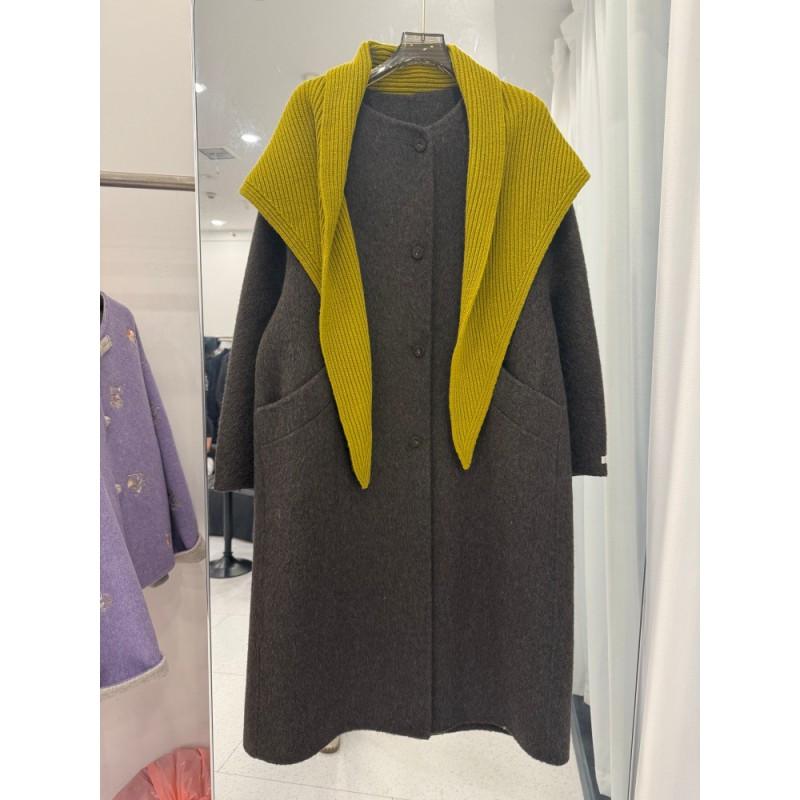 Womens Wool Blend Double-Sided Coat With Shawl Collar Loose Fit Longline Winter Outerwear