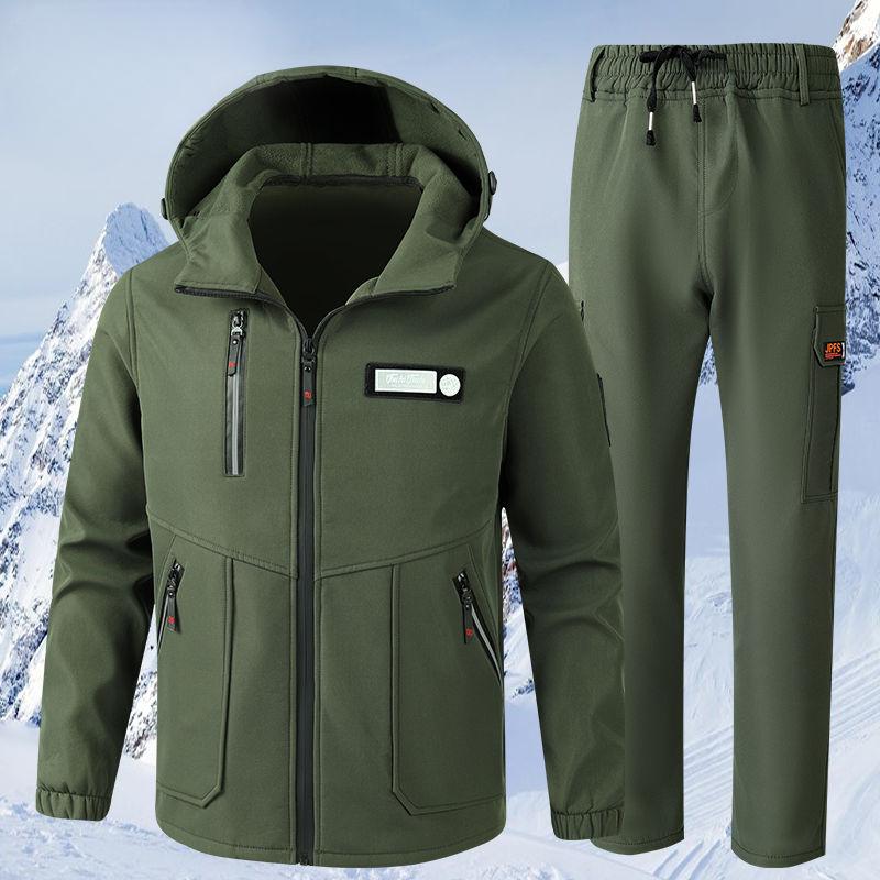 Зимняя мужская ветрозащитная и водонепроницаемая куртка Plus Velvet Soft Shell, износостойкий многокарманный утепленный комбинезон