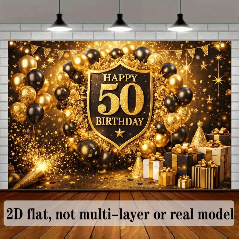2D Шары Черно-Золотые на 50-летие Фон для Фотосъемки