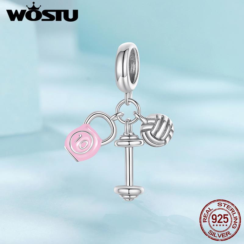 WOSTU 925 Silver DIY Tooth Charm Perfume Bottle Pendant Heart Flower Volleyball Bead Fit Original Bracelet Family Girl Jewelry