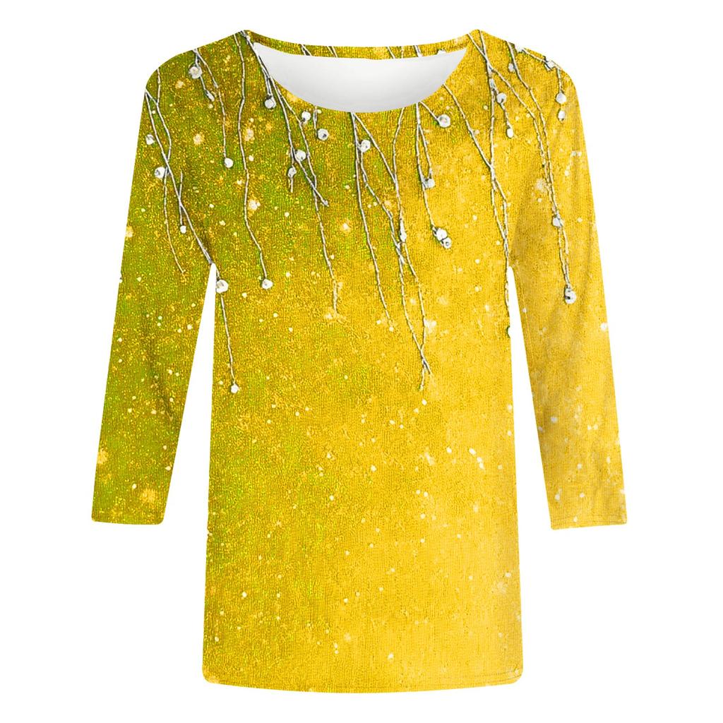 Женская мода повседневная три четверти рукава цветочный принт горловина топ