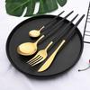 24Pcs Matte Black Gold Stainless Steel Dinnerware Cutlery Set Tableware Knife Fork Spoon Flatware Wedding Daily Dinner Set