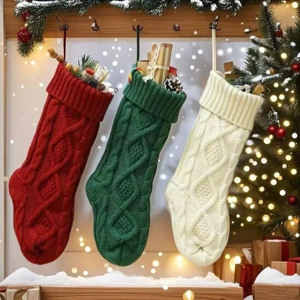 18 Inches Length Hanging Stockings Cable Knitted Texture Holiday Stocking Decor For Kids