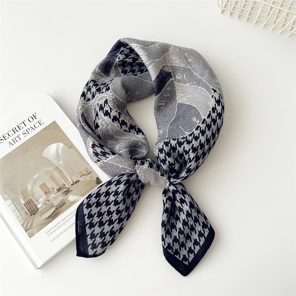 65 Fashion Style Cotton And Hemp Small Square Scarf For Women'S Professional Decoration Scarf Dual Use Shawl Outer Wear Spring And Autumn Scarf