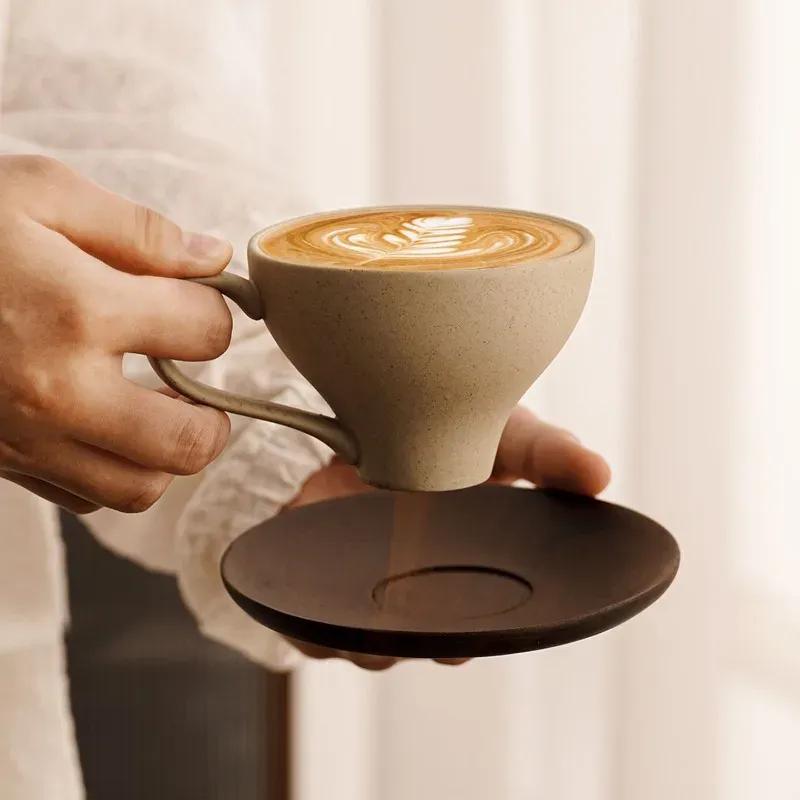 200ML Vintage Terracotta Coffee Cup and Saucer Exquisite Afternoon Tea Latte Cup Home Ceramic Breakfast Milk Mug Birthday Gifts