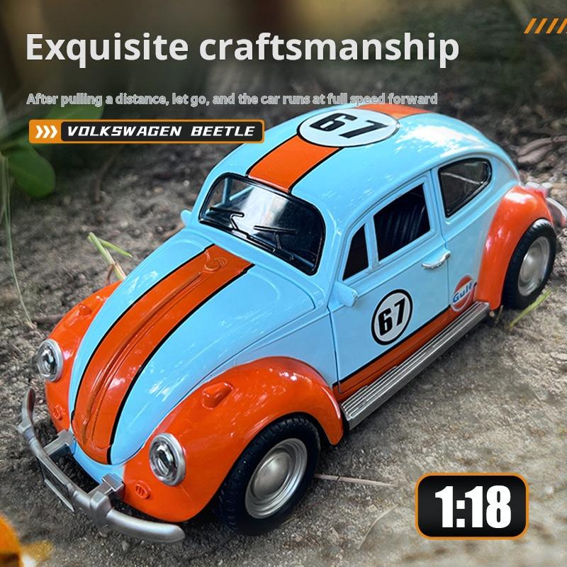 Simualtion 1/18 Scale Classic Beetle 1955 Car Model Collection Sound and Light Children Boy Toy Vehicle Gift Home Decor