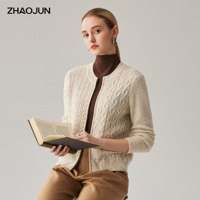 Женский кардиган Zhaojun, осень/зима 2025, утолщенный, вязаный косами, из кашемира