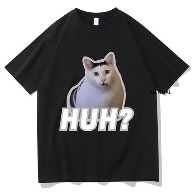 Милые футболки Huh Cat Meme, забавные крутые классические мужские/женские костюмы, эстетичная футболка в стиле Харадзюку, винтажная уличная одежда унисекс, хлопковые топы