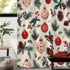 Open One Red Fruit Pine Cone Christmas Ball Winter Christmas Print Shower Curtain, Window Curtain with Curtain for Windows