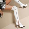 Женские сапоги выше колена, сексуальные, с открытым носком, с перекрестными шнурками, весенние, черные, красные, белые, высокие, длинные, для вечеринок, женские