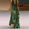 2024 Retro Multicolor V-Neck Sleeveless Long Dress