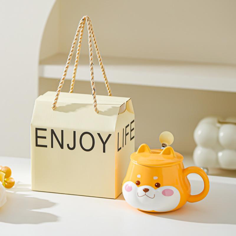 Милая керамическая чашка для воды Супер милая креативная чашка для воды с крышкой Шиба-ину Высокий внешний вид Подарок на день рождения Пара Домашняя офисная чашка