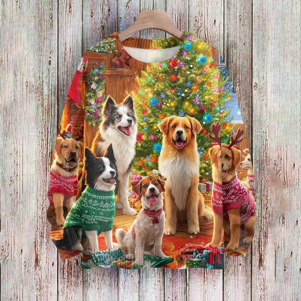 Рождественские толстовки для женщин Вязаный свитер Милая рубашка Осенний свитер с круглым вырезом Топы