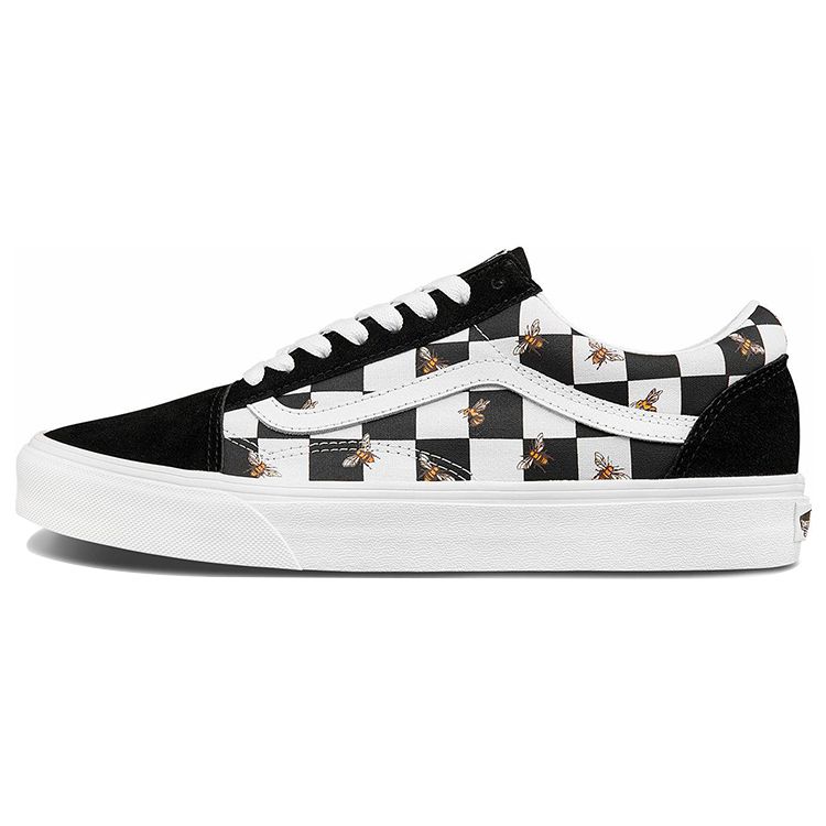 Vans Old Skool Series Bee Print Checkerboard Low Top Skate Shoes Unisex Sneakers Black White VN0A3WKT9EH