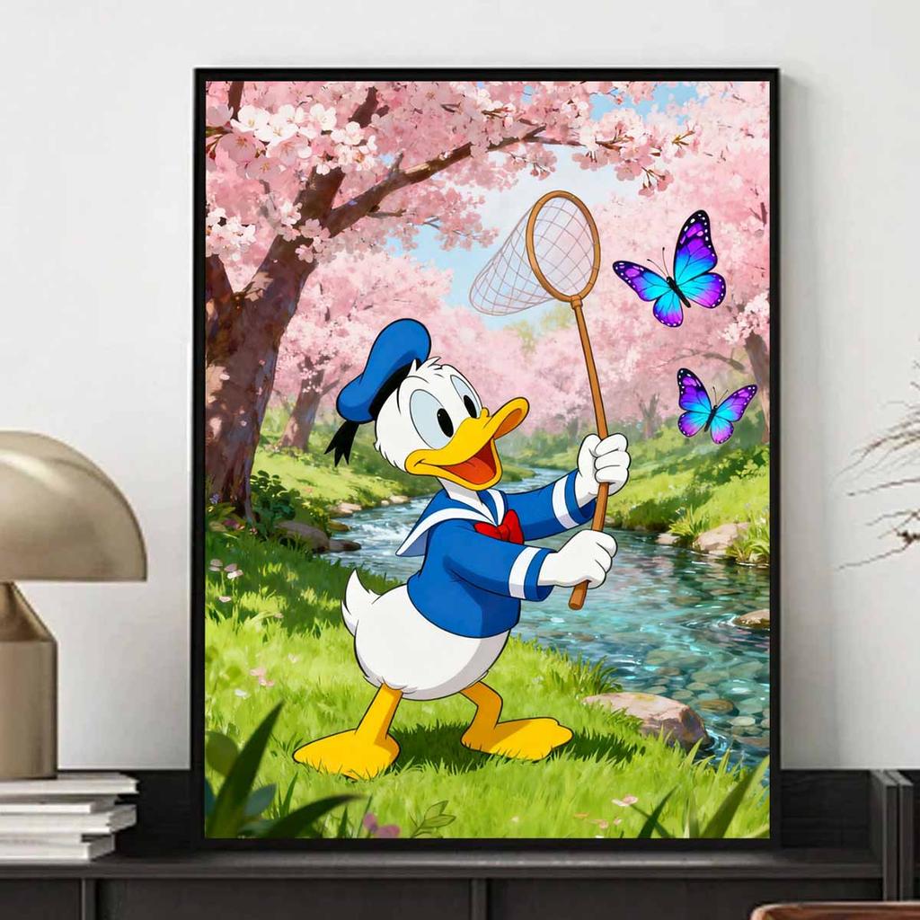 Disney Donald Duck Butterfly Catching Diamond Art Painting Kit 5D Handmade DIY Diamond Painting, Home Wall Decoration