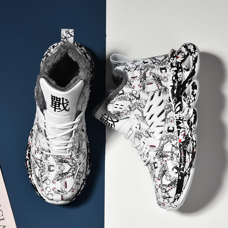 TUINANLE Мужские зимние ботинки с принтом граффити, зимние плюшевые теплые кроссовки на платформе, нескользящие, мужская спортивная обувь