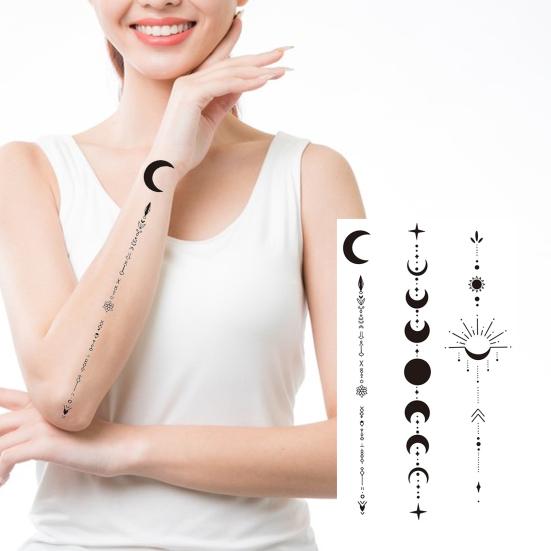Yousheng 1 Sheet Waterproof Temporary Tattoo Moon Pattern Adhesive Tattoo Easy To Apply Plant-Based Ingredients Long-Lasting Fake Tattoos Body Art
