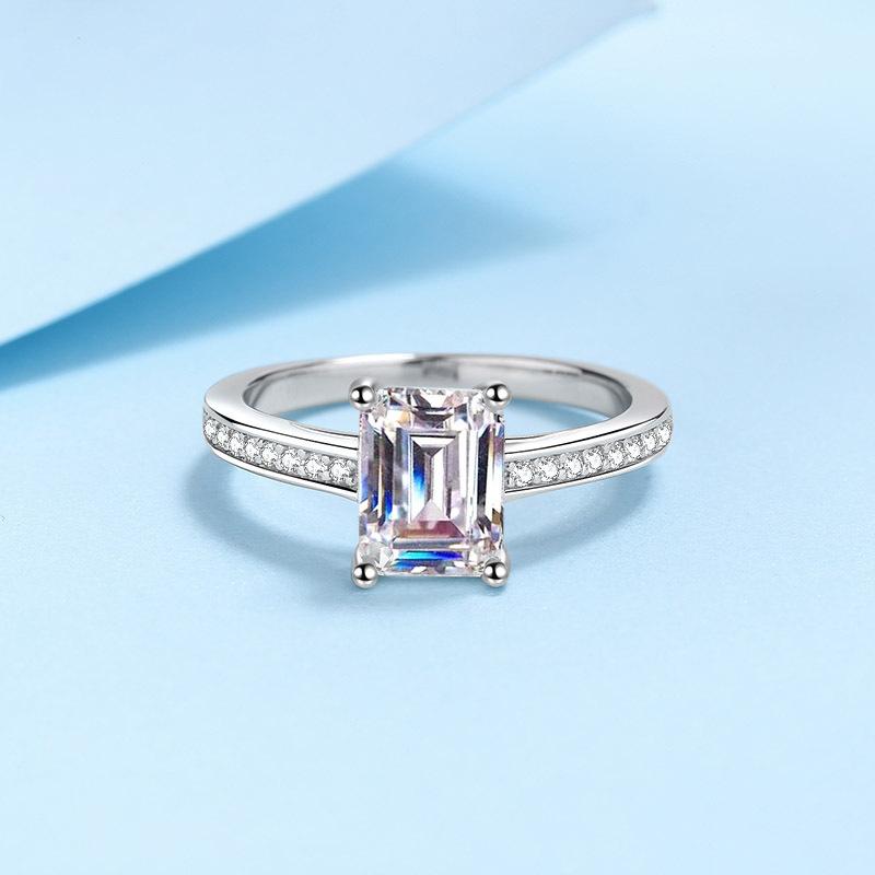 S925 Silver Ring Women's Rectangular Shaped Moissanite Radiant Emerald Cut Pt950 Platinum Plated Wedding Ring Engagement Diamond Ring