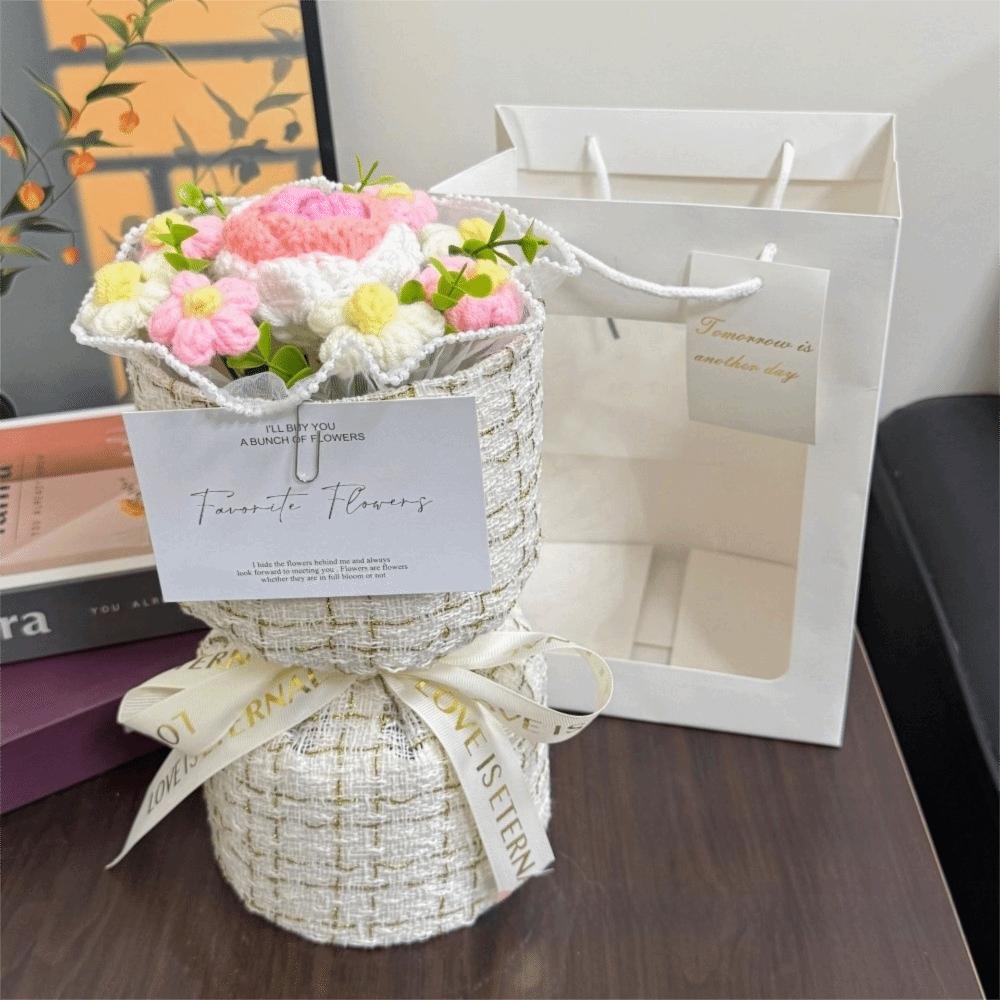 with Light Puff Flower Bouquet Gift Knitted Flower Bouquet Sunflower Bouquet Valentine's Day