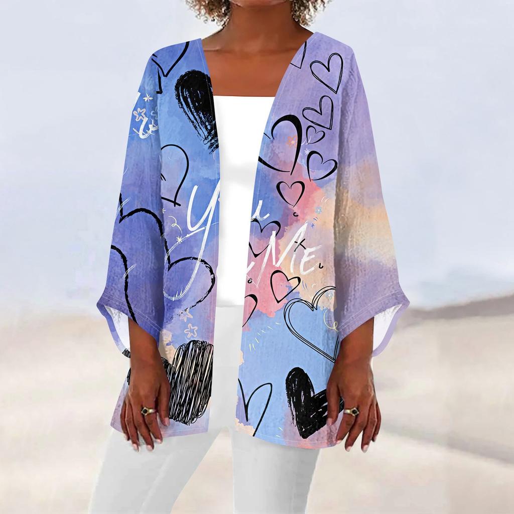 Women's Casual Fashion Printed Lightweight Medium Length Jacket Cardigan