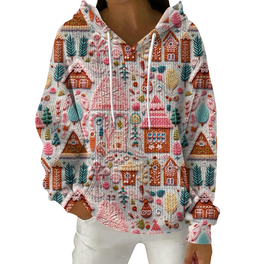 Женский модный повседневный пуловер с рождественским принтом, толстовка с капюшоном и длинными рукавами