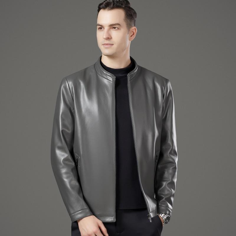 Кожаная куртка мужская из овчины осенне-зимняя воротник-стойка кожаная куртка папы среднего возраста плюс бархатное теплое пальто