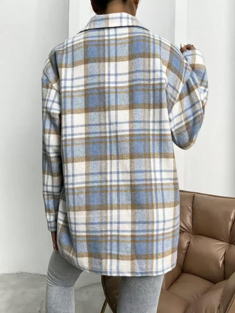 European American Women's Flannel Plaid Casual Loose Shirt Jacket