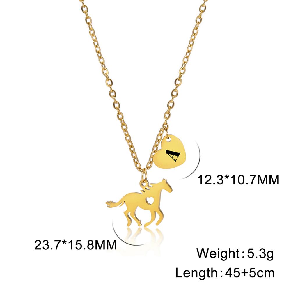 Cazador Animal Horse Initial Necklace for Women Teens Stainless Steel A-Z Letter Heart Choker Necklaces Jewelry Birthday