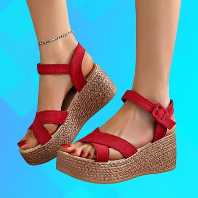 Модная женская обувь Тканевые сандалии на платформе и каблуке Костюм Женский Бежевый Ремешок с пряжкой Обувь-маффины Роскошные эспадрильи