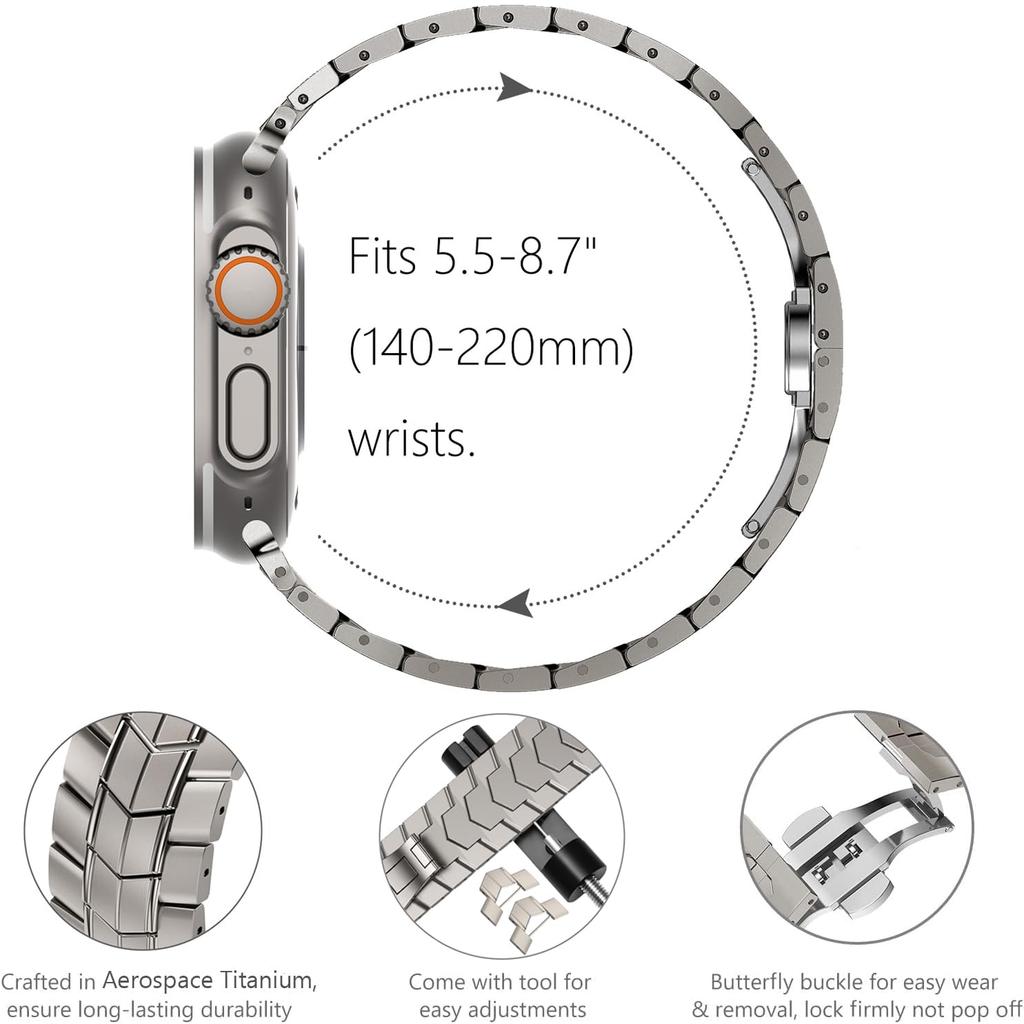 For Apple Watch 10 46mm/Ultra 2/Ultra 49mm/9 8 7 45mm/SE (2023) SE (2022) SE 6 5 4 44mm/3 2 1 42mm Titanium Alloy Watch Strap