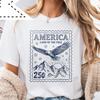 America Land of the Free 250th Anniversary Stamp T-Shirt, Patriotic Minimalistic Eagle Shirt