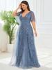 Ever-Pretty Womens Plus Size V Neck A Line Sequin Tulle Formal Dresses