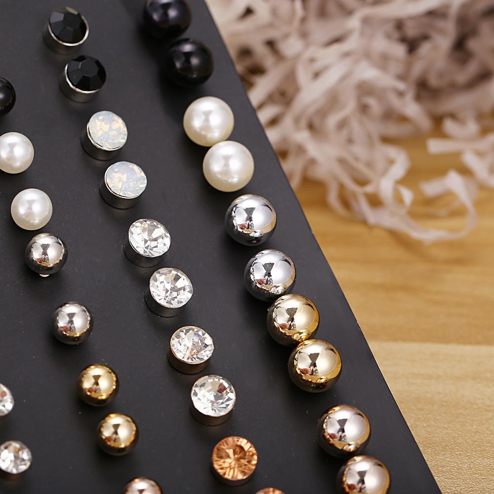 30Pairs Simple Fashion Pearl Bead Diamante Crystal Earrings Ear Stud Set
