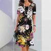New women's dress with floral print, summer elegant dress, Femle short sleeved dress, fashionable oversized clothing