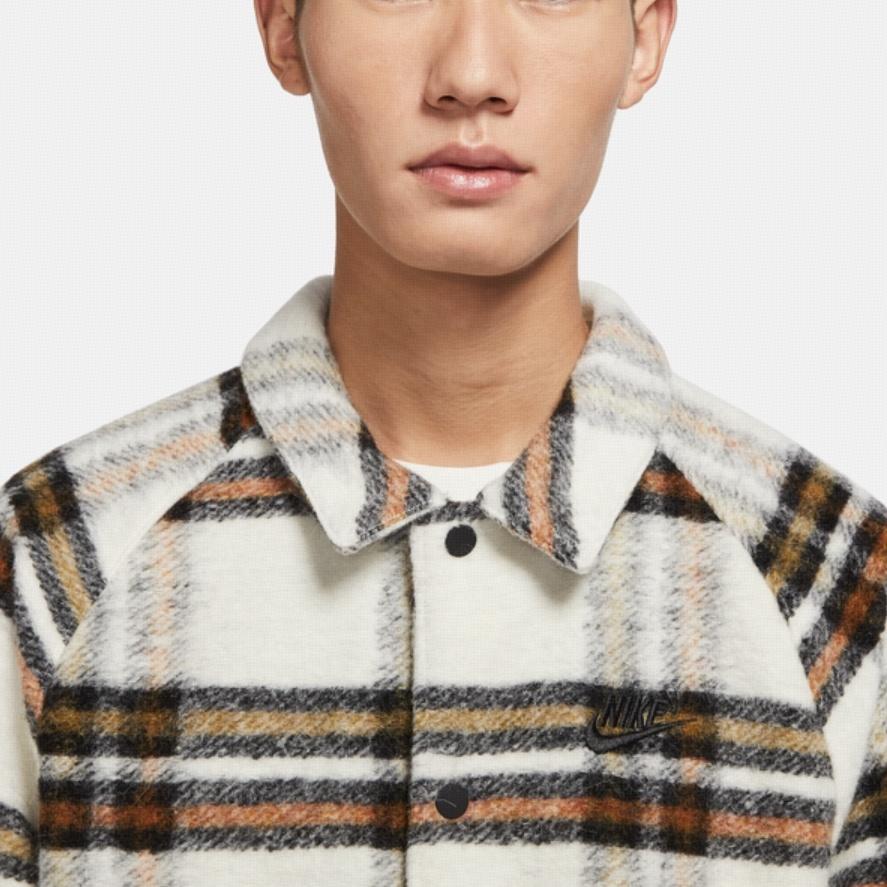Nike Plaid Casual lapel Shirt Jacket light mahogany brown Men's DR6862-104