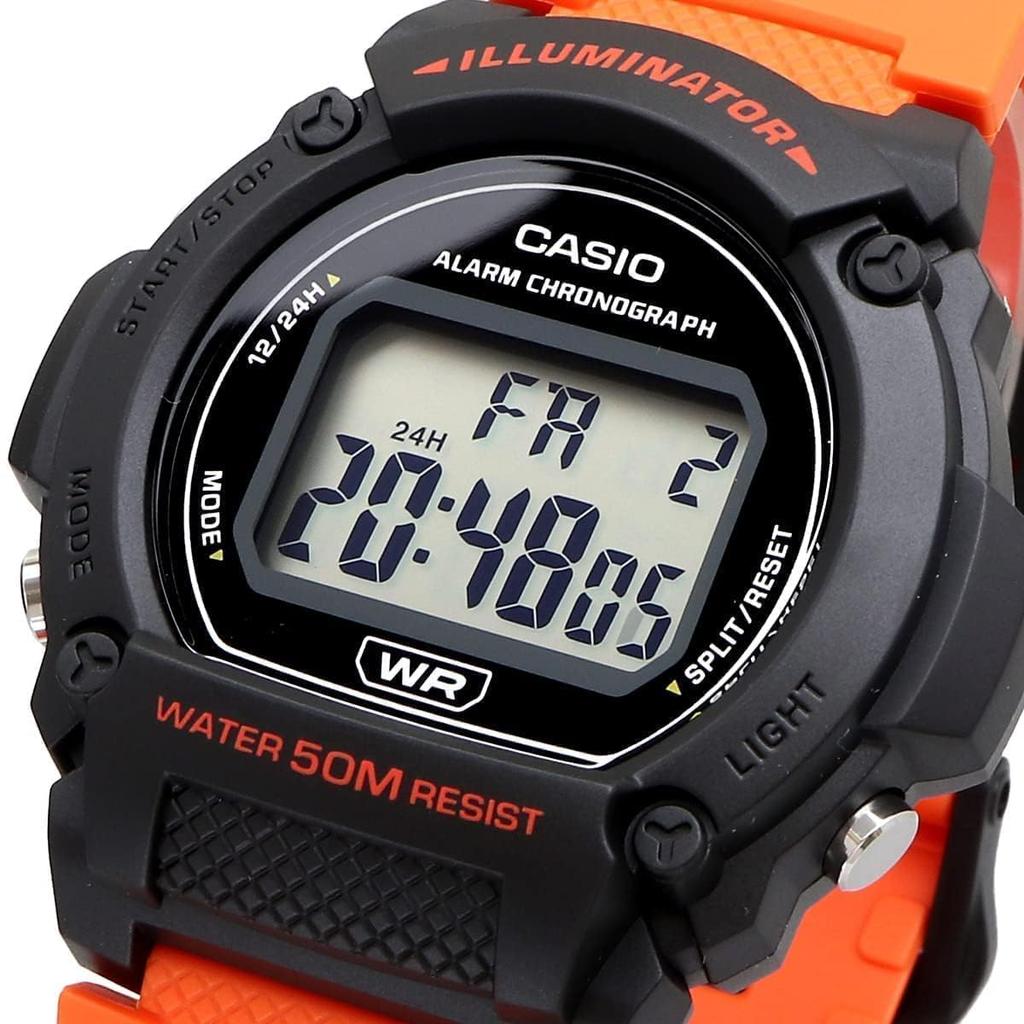 Casio Стандартные цифровые наручные часы W-219H-4AV / -219HC-3BV Мужские, Оранжевые / Мохово-зеленые (Импортный)