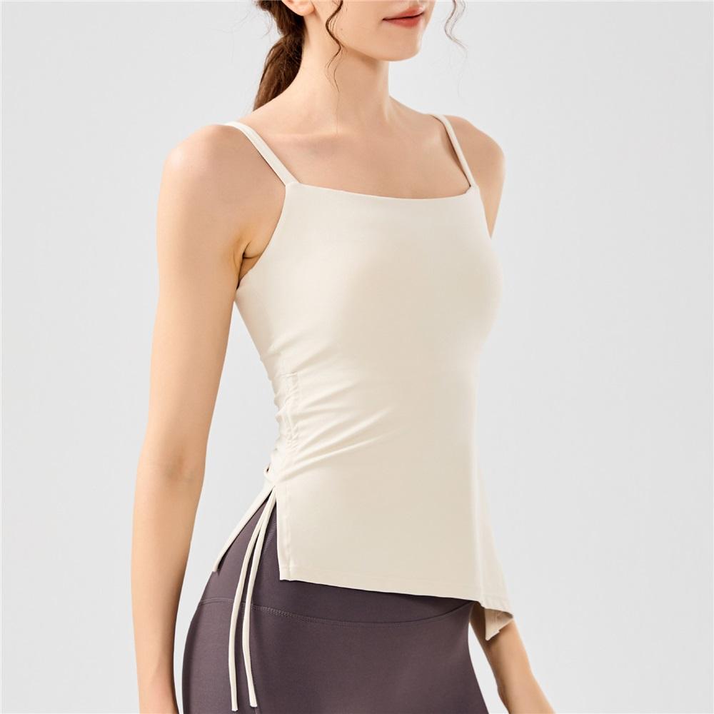 Обнаженная одежда для йоги на кулиске с плиссировкой для женщин, топы для фитнеса, стройнящие и придающие фигуре, женские топы с фиксированными нагрудными вкладышами, майки, спортивные жилеты, лето