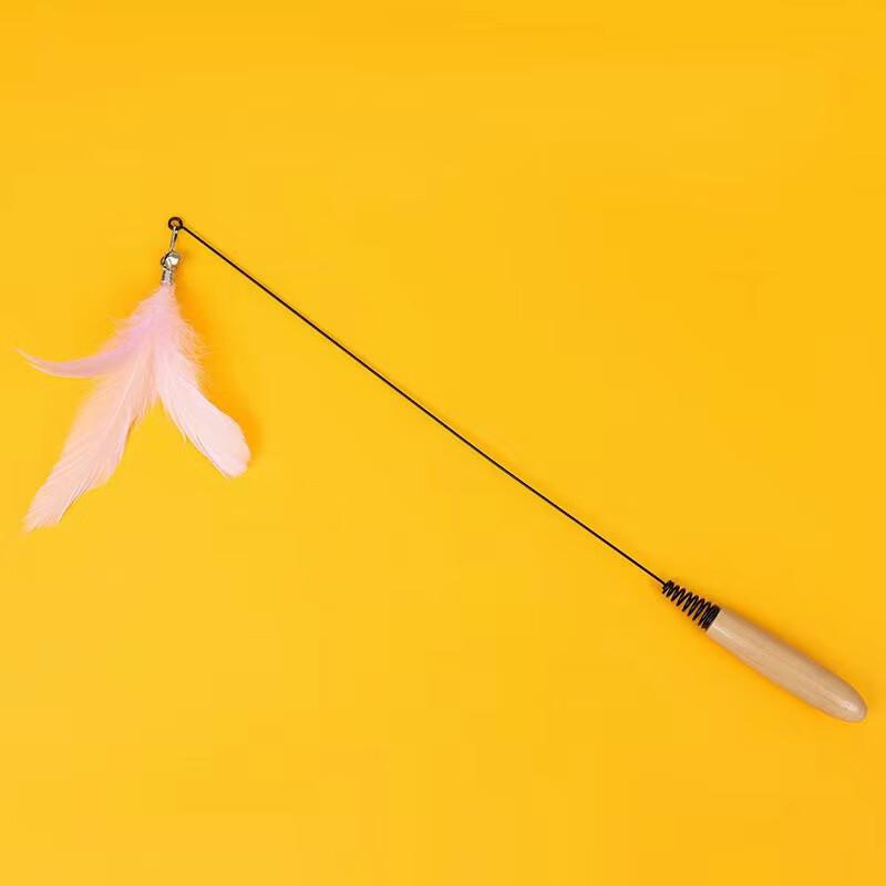 VZZS Wooden Handle Cat Teaser Wand with Feathers