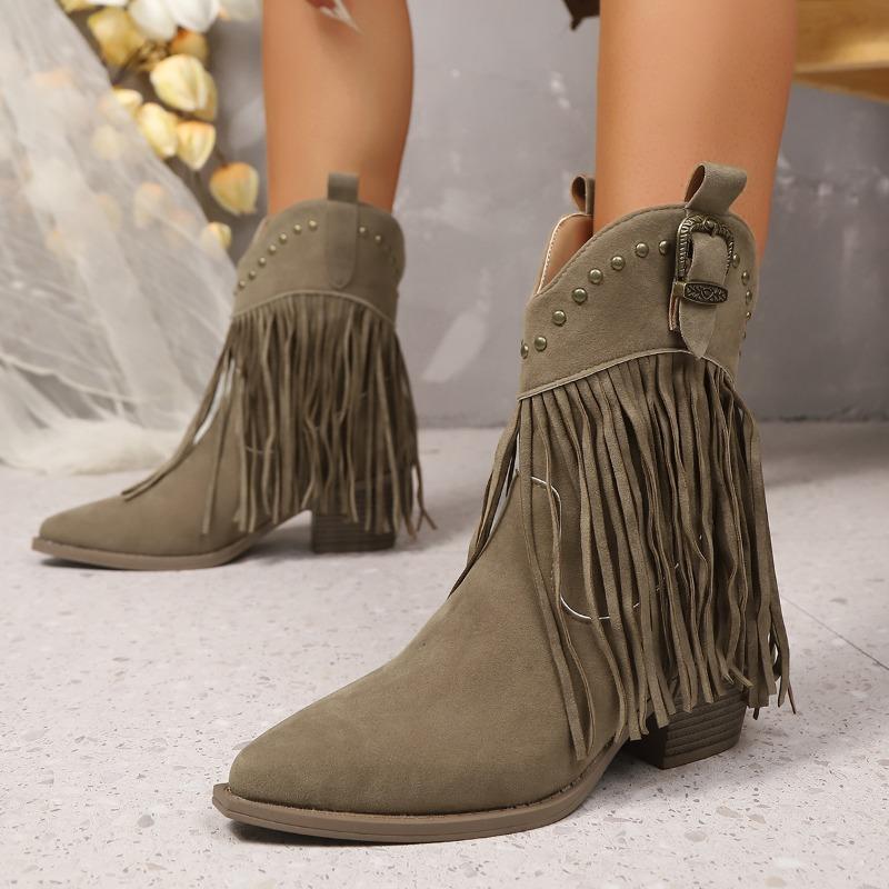 Large Size Fringed Short Boots for Women In Autumn Winter High Heels Casual Simple Comfortable Versatile Women's Boots
