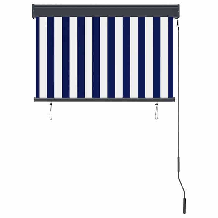 Store extérieur - Store roulant - 100 x 250 cm - Bleu et blanc - Anti-UV manuel