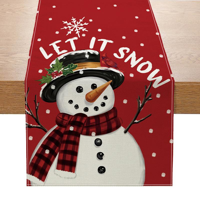 Рождественская настольная флажка Amazon Лен Печать Праздничная скатерть для кухонного стола Скатерть для гостиной