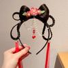 Braid Hair Children Wig Headband Flower Red Bow Hairband Sweet Chinese New Year Headwear  Girls