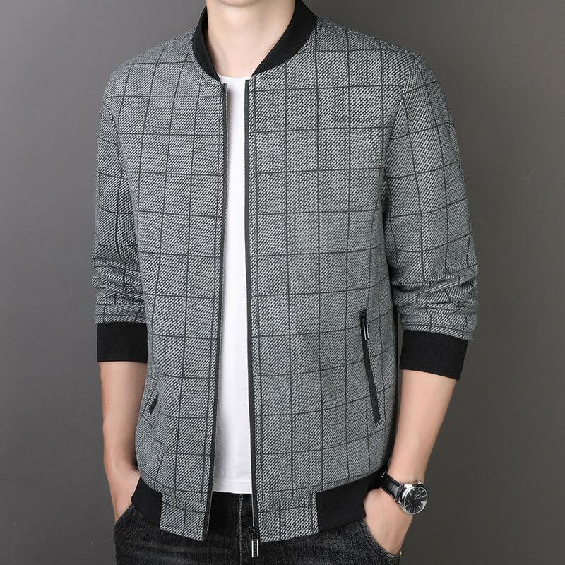 Весенняя и осенняя куртка Мужская куртка Деловая повседневная Молодежь и средний возраст Простая мода Бейсбольный воротник Клетчатая куртка Мужская одежда