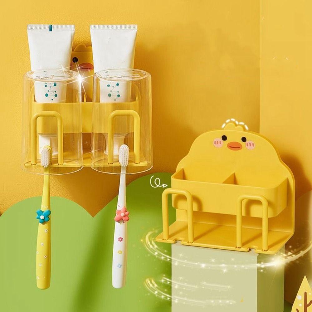 Wall Mounted Duck Toothbrush Holder Plastic Toothpaste Toothbrush Storage Rack Bathroom