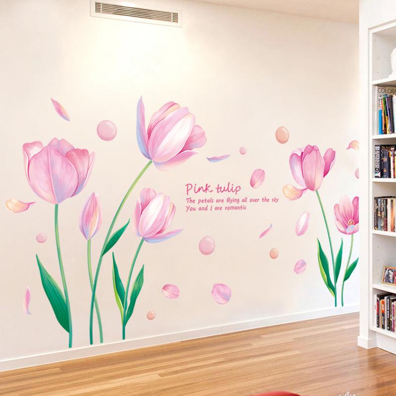 Наклейка на стену «Розовый тюльпан» для спальни, гостиной, телевизора, фона, стены, входа, магазина, украшения, самоклеящаяся виниловая наклейка