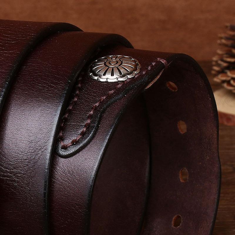 Мужской ремень из коровьей кожи первого слоя с перфорированной медной пряжкой в стиле ретро, тактический модный повседневный ремень для активного отдыха