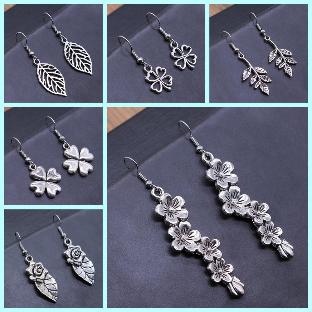 Винтажные простые старинные серебряные серьги-подвески в виде ветки клевера для женщин и девушек в подарок