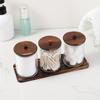 3 Pack Swab/Ball/Pad Holder with Wooden Tray, Qtip Apothecary Jar, Clear Bathroom Containers Dispenser for Storage