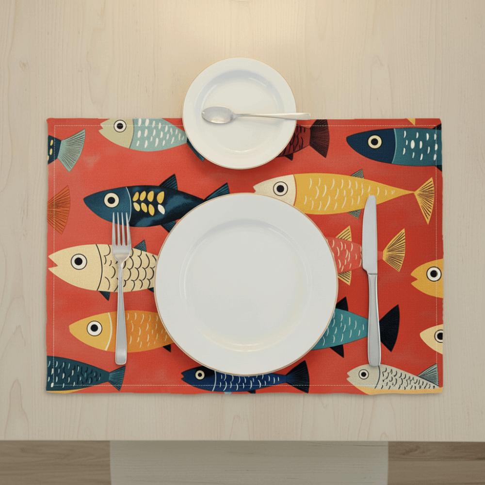 4PCS 2D Dining Mat Non-Slip Heat Insulation Pad Practical Fish Pattern Place Mat Holiday
